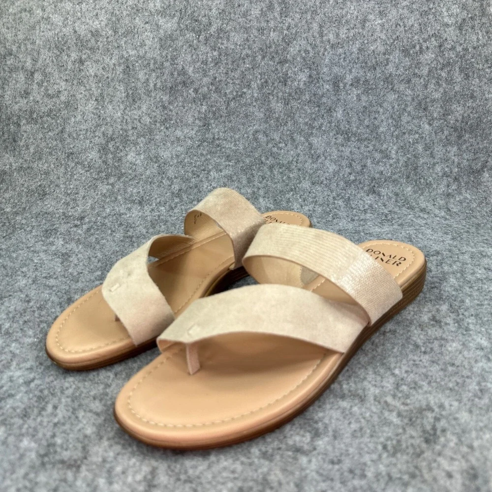 Donald Pliner Galena Womens 10M Sand Suede Elastic Thong Slide Sandals Beige Low